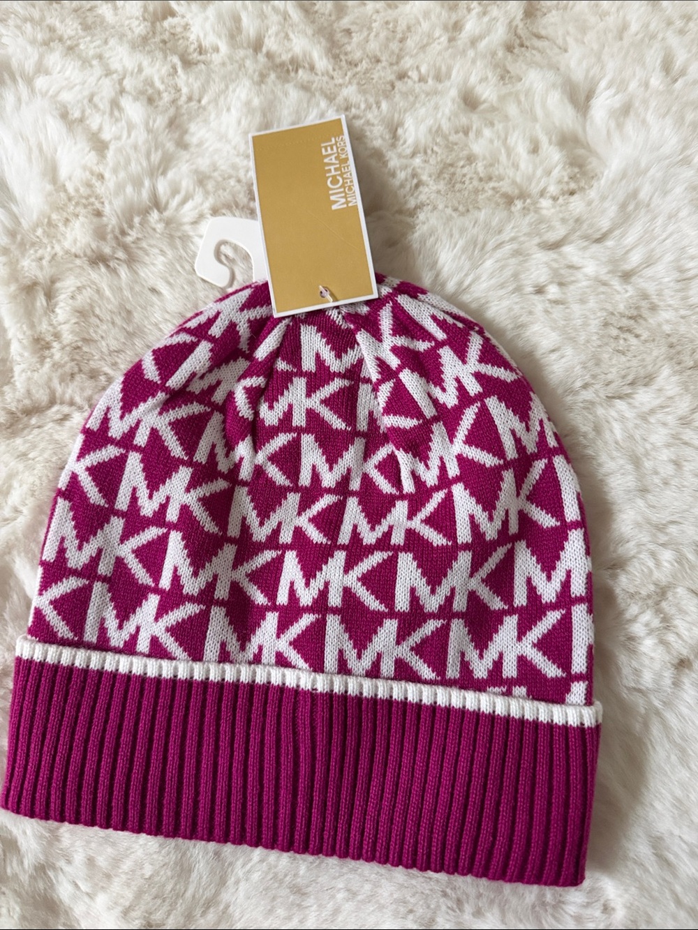 Michael Kors Pink Logo Knit Beanie
